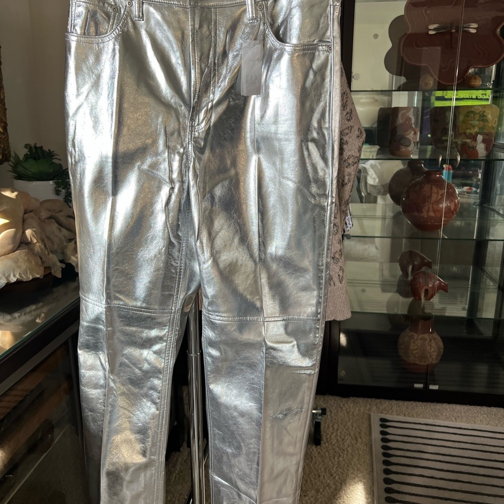 GAP Cheeky Straight High Rise Pants in Silver